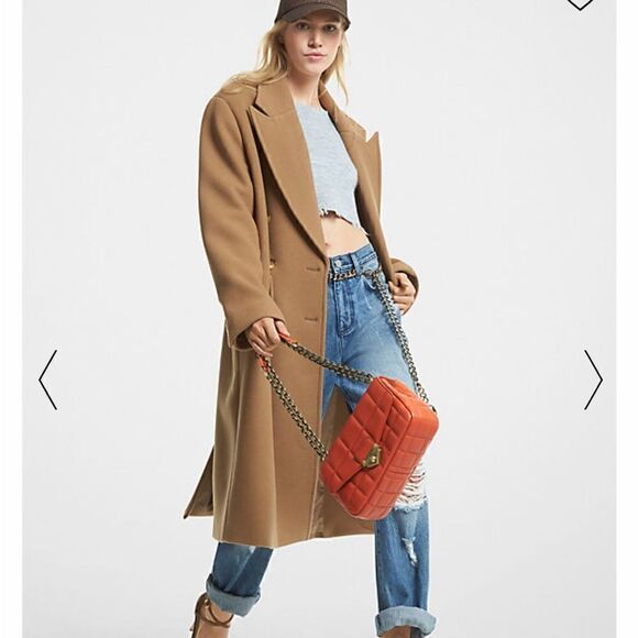 MICHAEL MICHAEL KORS Wool Blend Oversized Coat Dark Camel MF1202HF8P Women’s SM - Picture 1 of 14